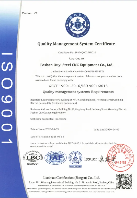 ISO 9001:2015 quality management system certificate